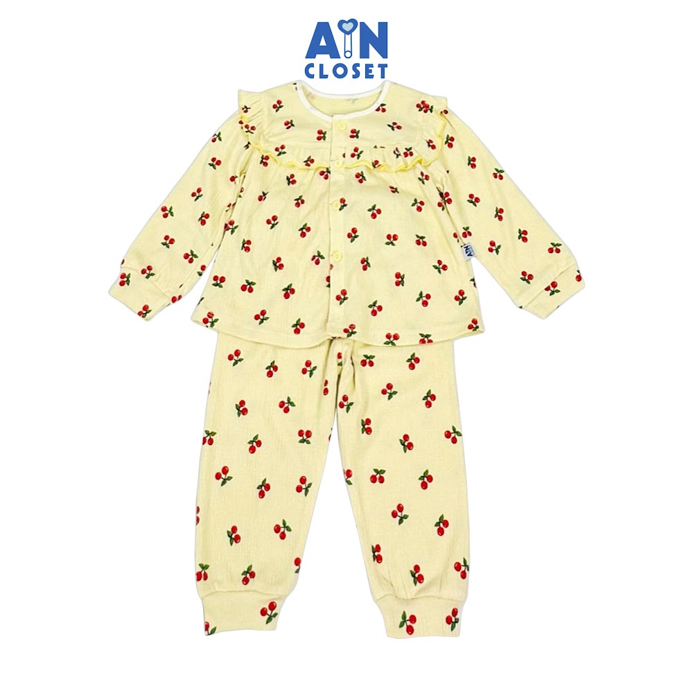 Bộ quần áo Dài bé gái họa tiết quả Anh Đào Đỏ thun cotton - AICDBGTUVA9C - AIN Closet