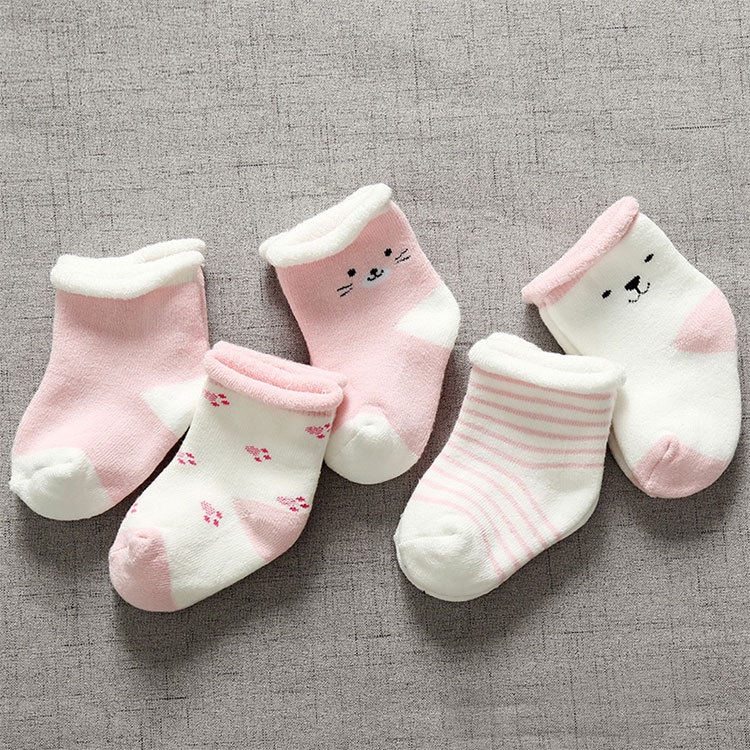 Set 5 Đôi Tất Chất Liệu Cotton Dày Dặn Thời Trang Thu Đông Cho Bé Sơ Sinh