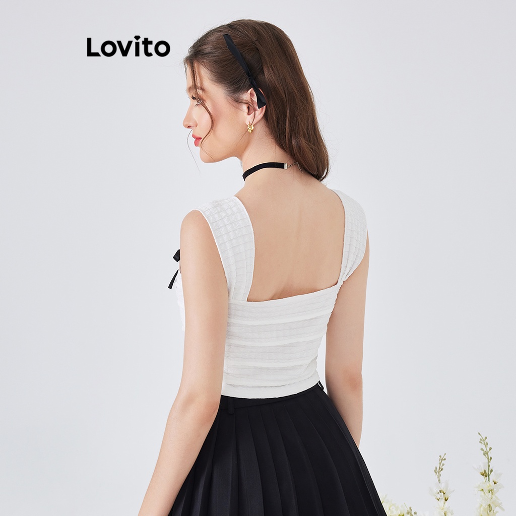 Áo tanktop Lovito phong cách dễ thương màu trơn phối nơ phía trước dành cho nữ L54ED050 (trắng)