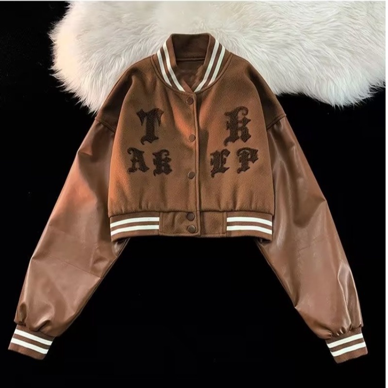 Áo khoác cặp Áo Khoác Bóng Chày Bằng Da Thêu Chữ Phong Cách Retro Mỹ