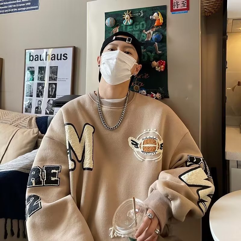 Áo Sweater Nam Chui Đầu Dáng Rộng Thêu Họa Tiết Kiểu Mỹ Cá Tính Cho Các Cặp Đôi Áo len nam  Màu Trơn Tay Dài Dáng Rộng Thời Trang Mới Thu Đông Phong Cách Hàn Quốc Cho Nam Và Nữ