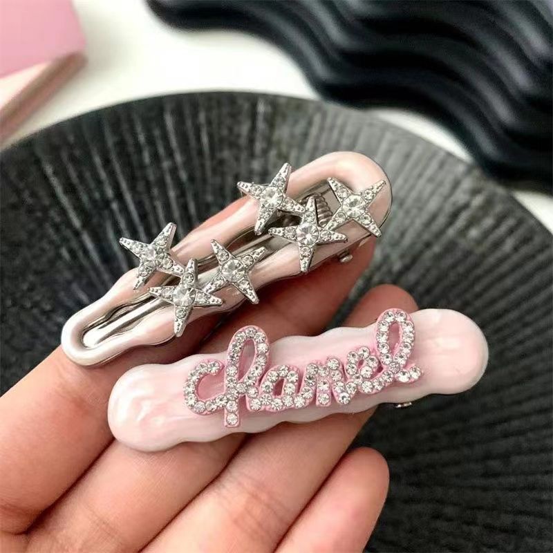 Kẹp Tóc Mái Ngang Đính Đá Zircon Hình Ngôi Sao Chữ Cái Màu Hồng Ngọt Ngào Cao Cấp Kiểu Phương Tây Haobing boutiqu