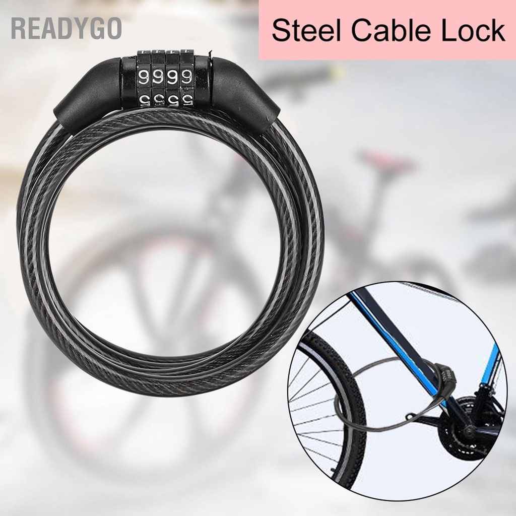 ReadyGo Xe đạp Khóa cáp thép Chống trộm Bảo mật 4 chữ số vệ xe ngoài trời