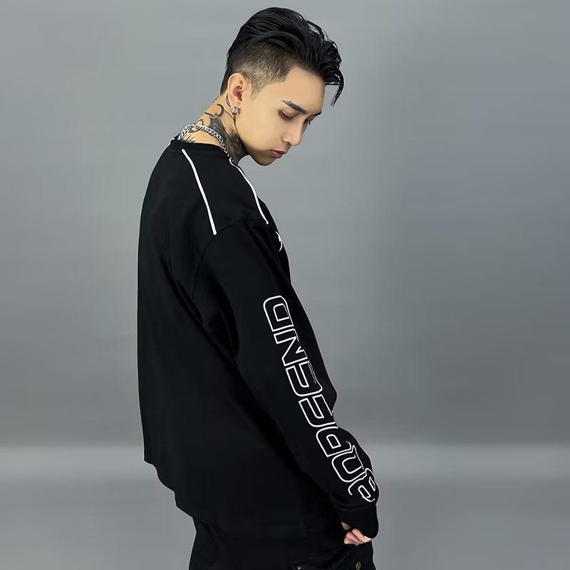 Sinransinya Áo Tay Dài Dáng Rộng Phong Cách hip hop Đường Phố Mỹ Thời Trang Cho Nam