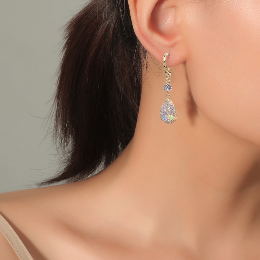 1 Đôi Bông Tai Hình Giọt Nước Đính Đá Không Gây Dị Ứng Thời Trang Dành Cho Nữ