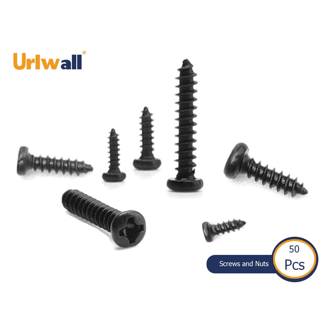 Urlwall Set 50 Đinh Vít Đầu Tròn Chữ Thập Bằng Thép Carbon M1 M1.2 M1.4 M1.7 M2.5 M3 M4