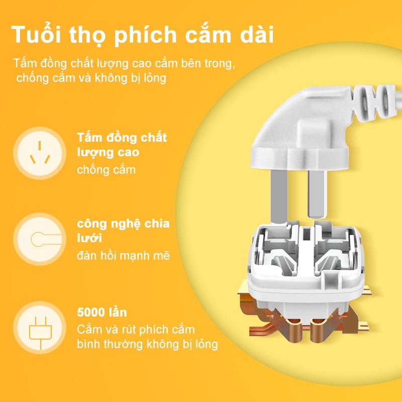 Ổ Cắm Điện Đa Năng Onesam Có 3 Cổng USB Nhựa PC Chống Cháy Chống Giật Chịu Tải 2500W Dây Nối Dài 2m