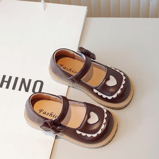 Vintage bowknot princess flat shoes for baby girls loving heart ruffle anti-slippery soft sole kids shoes 2-16 tuổi