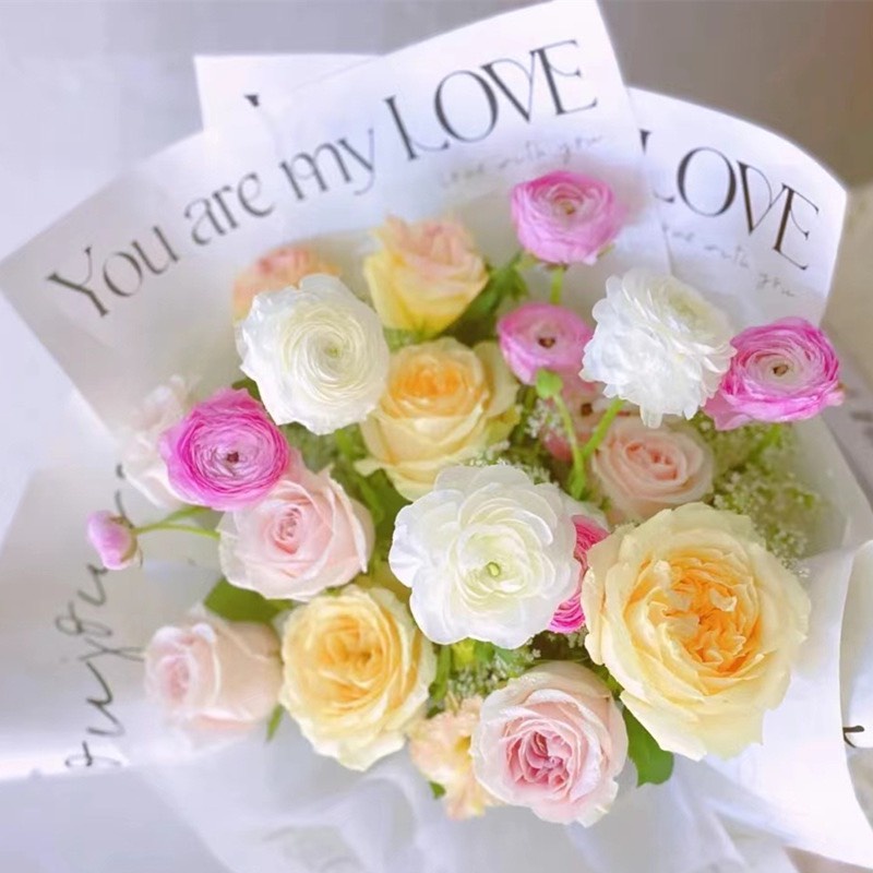 Giấy gói hoa You & Me dày dặn không thấm nước nền trắng chữ đen phong cách cổ điển khổ nhỏ 30x45cm