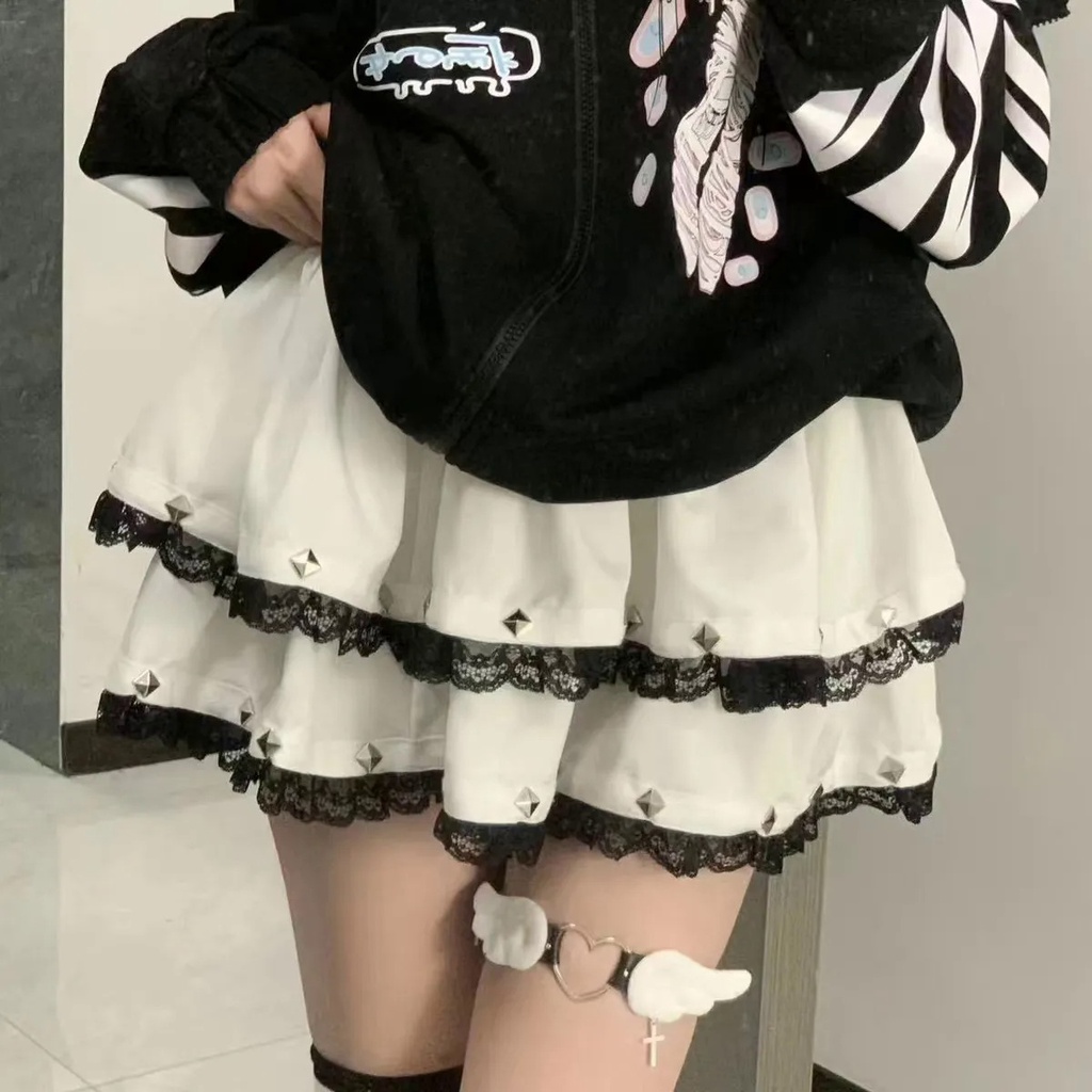 Y2k đôi cánh thiên thần vòng chân trang trí mặt dây chuyền kim loại subcultural landmine punk lolita spice elastic thigh strap subculture gothic leg chain