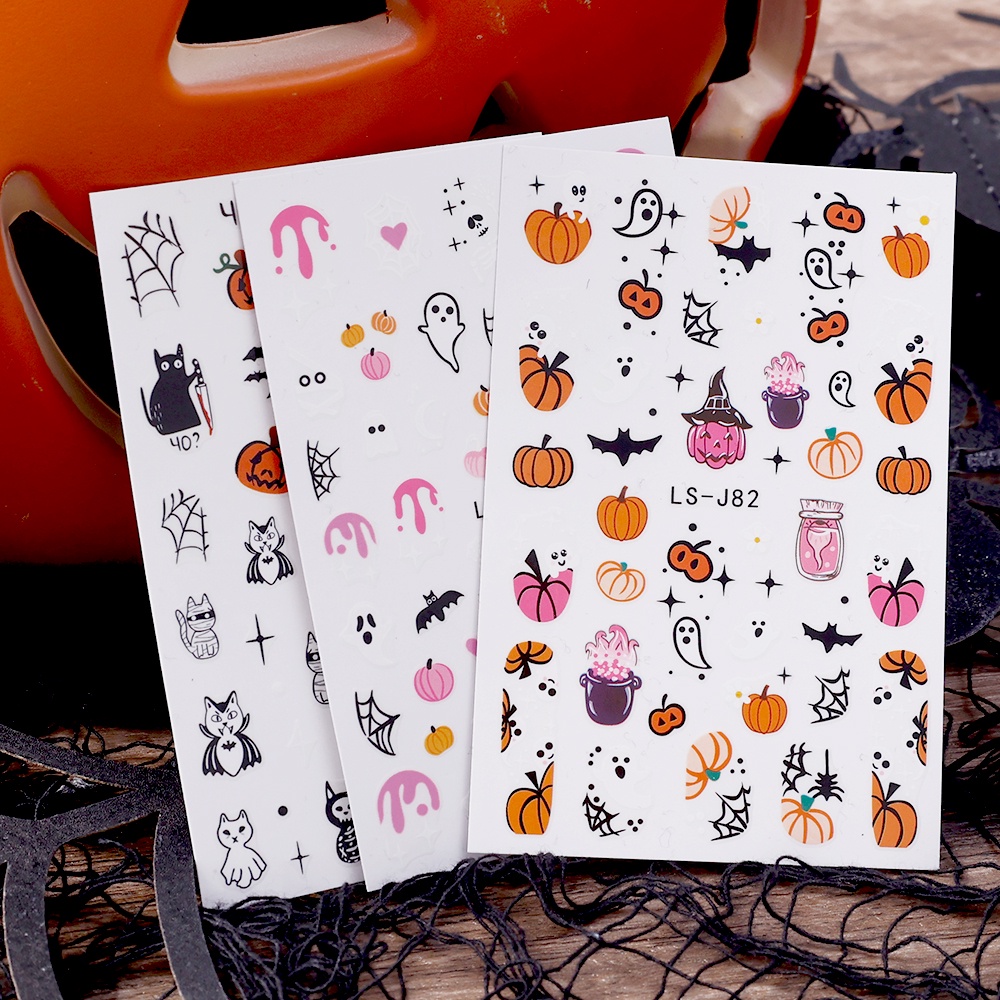 Halloween ma bí ngô dơi mạng nhện dán móng tay / phim hoạt hình giấy dễ thương băng dính móng tay / chuyển nước decal móng tay silder / đồ trang trí nghệ thuật làm móng
