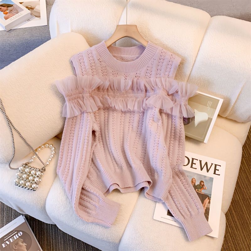Áo sweater Dệt Kim Mềm Mại Phối Ren Phong Cách Pháp Thời Trang Mùa Thu 2023 Cho Nữ