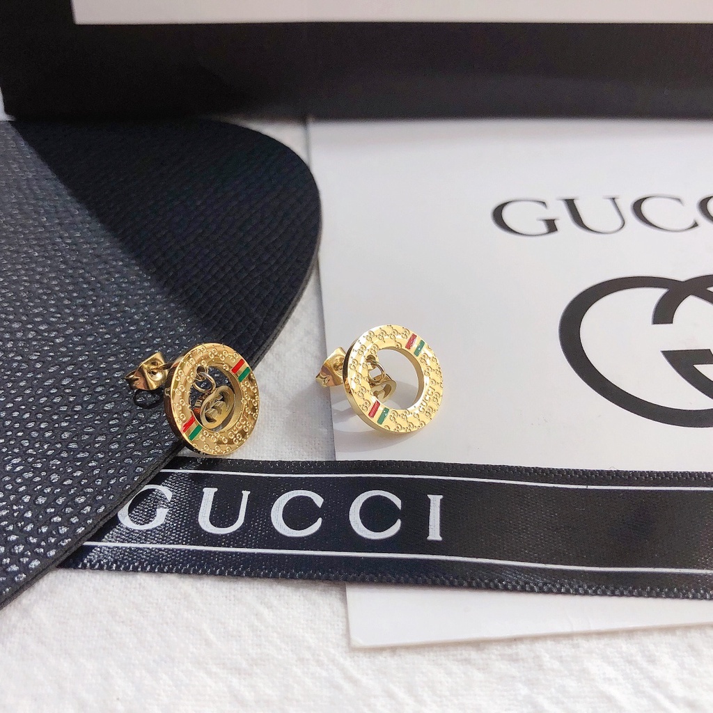 Thời Trang Bông Tai gucci Bằng Thép Titan Chống Thấm Nước Không Gỉ In logo gg Cá Tính Cho Nữ