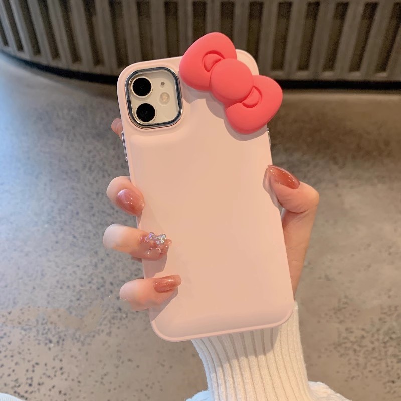 Ốp lưng điện thoại mềm bowknot màu hồng 3d dễ thương hàn quốc dành cho for iphone 15 pro max 14 13 12 11 pro max x xs xr vỏ chống sốc silicon màu soild
