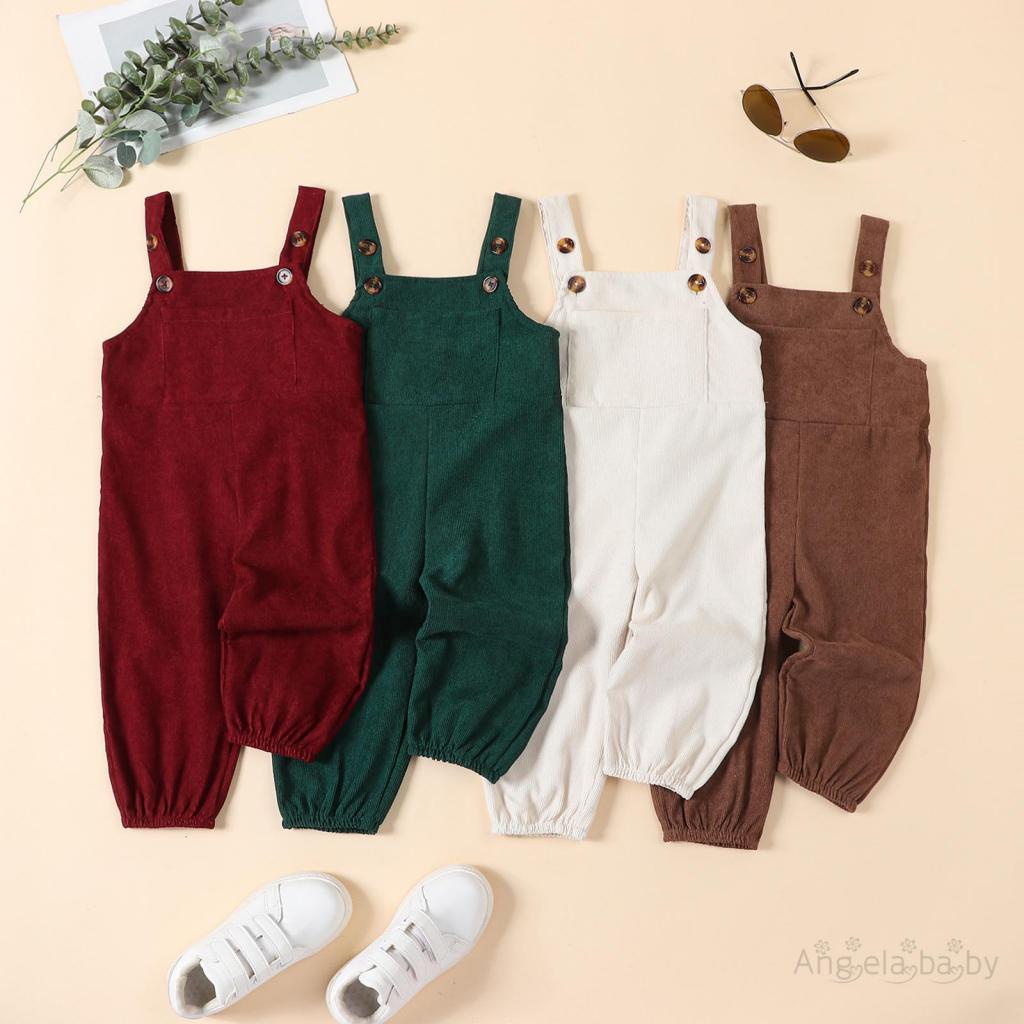 Hian-toddler kids boy solid color corduroy suspender bib overalls