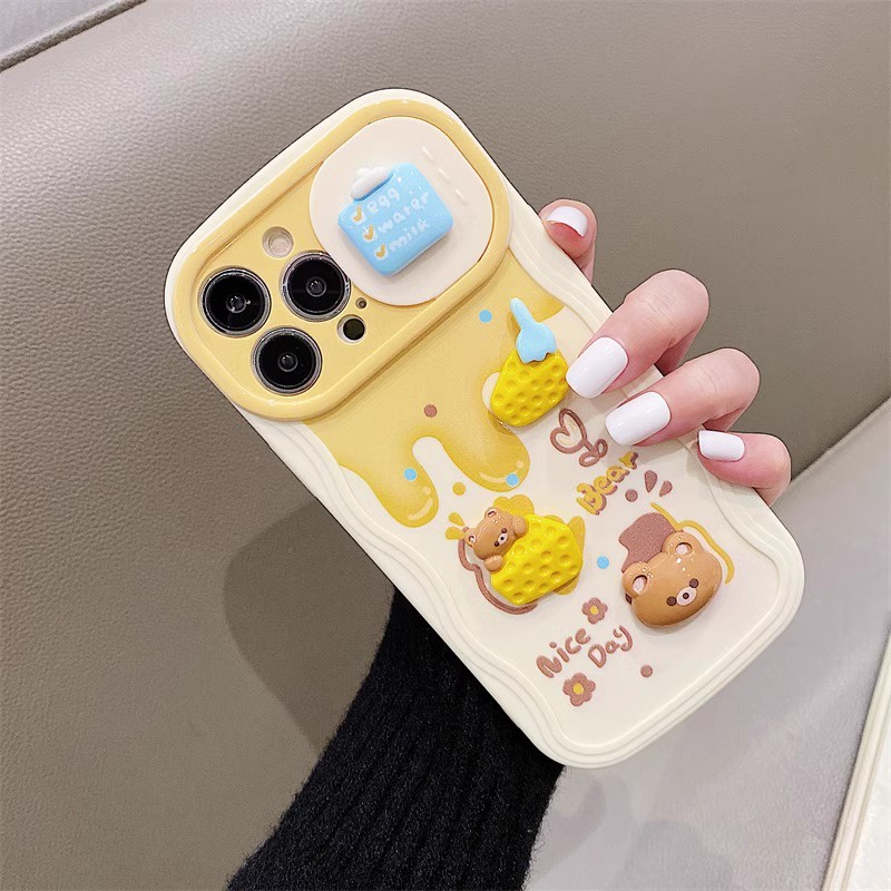 Dễ thương cheese bear sliding window lens all-inclusive phone case for iphone 7 7plus 8 8plus xs xr 11 12 13 14 pro plus promax silicone anti-drop