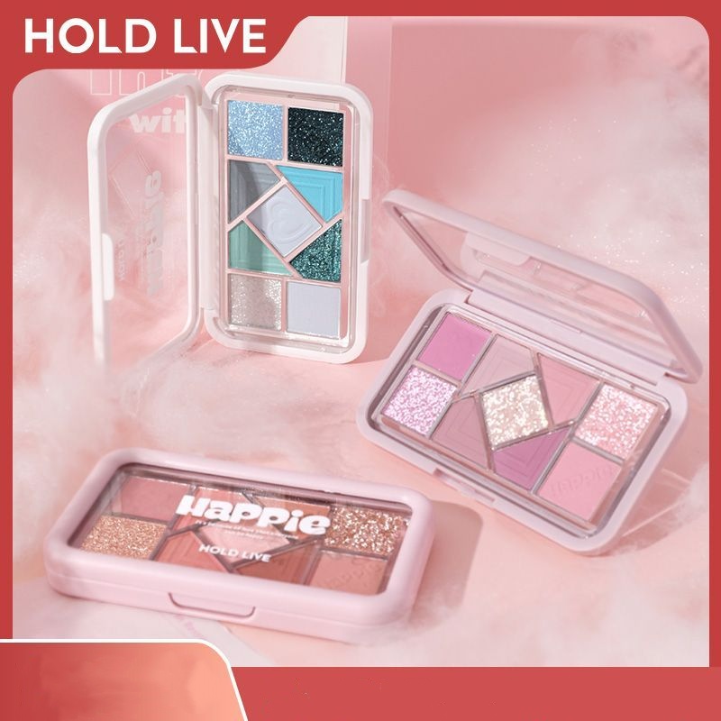 Hold live small powder frame nine-color eye shadow plate earth pink bead matte blush pure desire eye