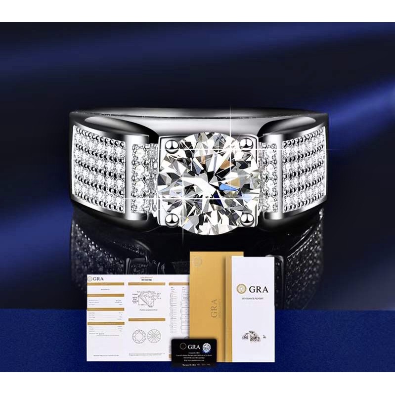 Nhẫn bạc nam kim cương Moissanite 8mm xi bạch kim Freesize, kiểm định GRA sang trọng NNAM001 - Linh Watch Luxury