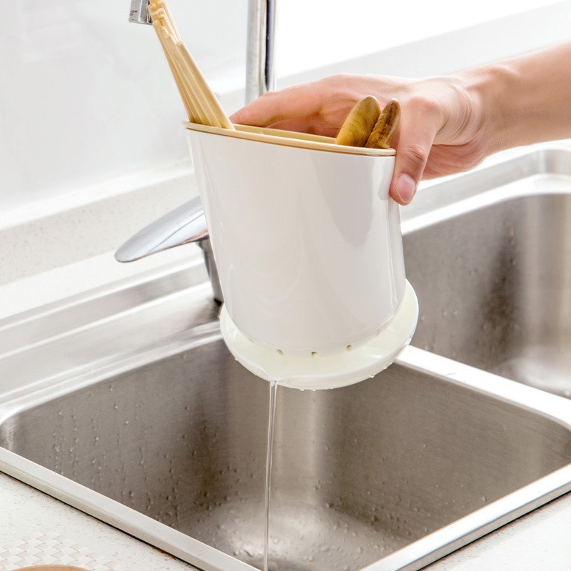 Ống đựng thìa đũa 4 màu có khe thoát nước bằng nhựa màu pastel - Gọn Kitchen