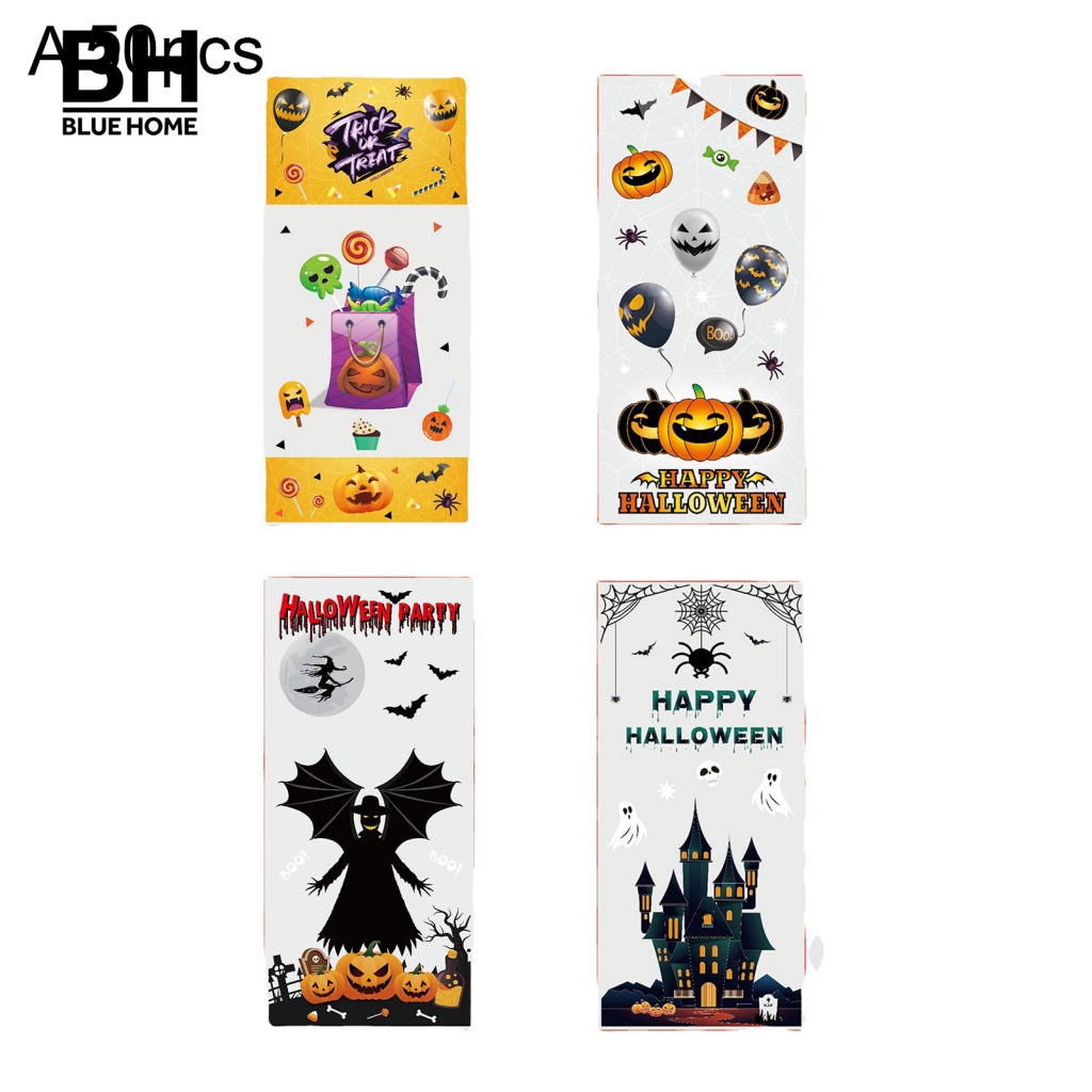 Bluehome halloween bữa tiệc ma ám 50 cái túi kẹo halloween lễ hội twist ties kẹo đãi túi cho bữa tiệc ma quái ủng hộ bao bì quà tặng hoàn hảo cho thủ thuật hoặc điều trị