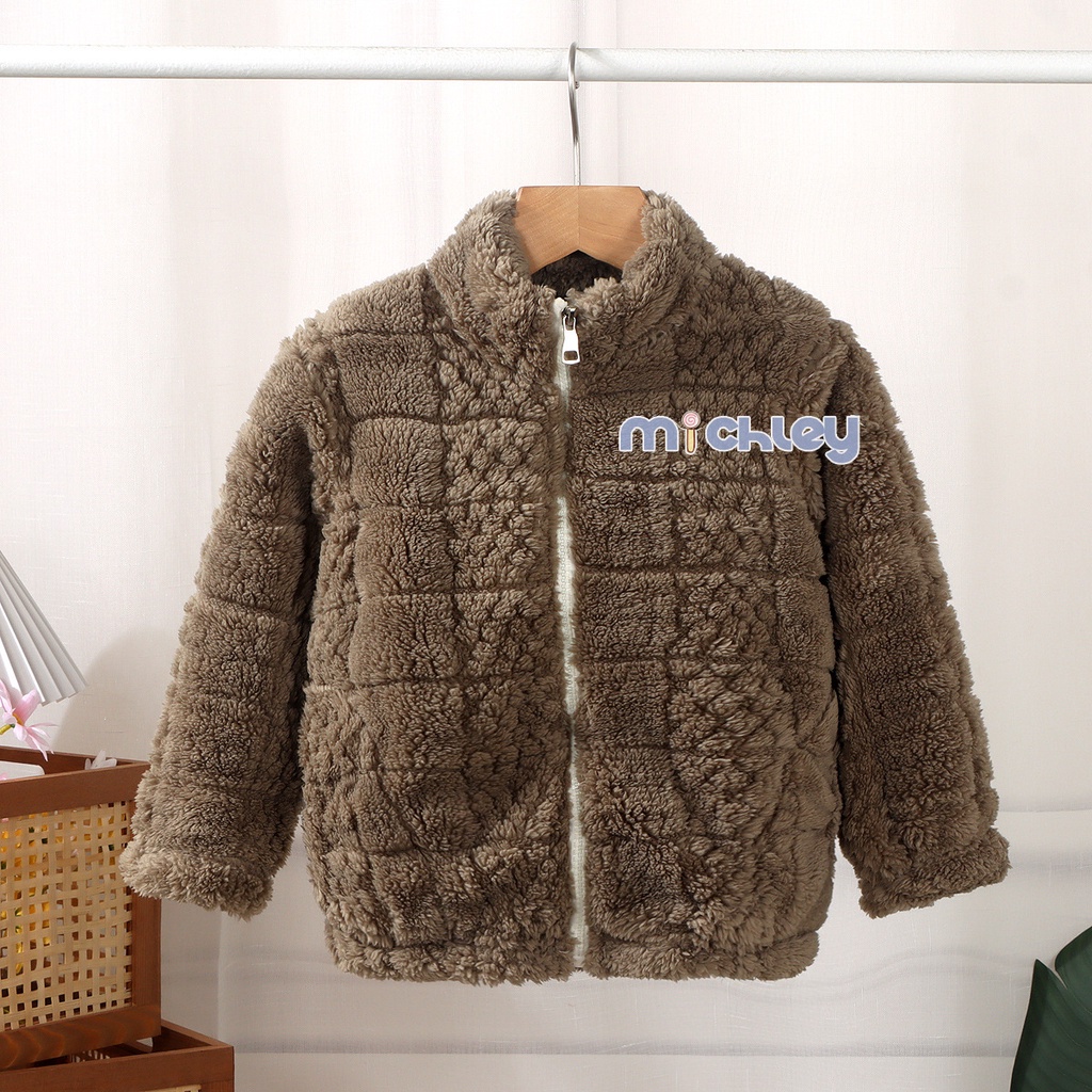 Michley thời trang hàn quốc dành cho trẻ em puff velvet warm jacket double-sided velvet cotton dày quần áo mùa thu và mùa đông bé trai và bé gái single top