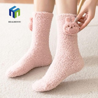 Vớ lông cừu san hô cổ cao vừa thoáng khí họa tiết động vật hoạt hình phong cách Hàn Quốc thời trang cho nữ