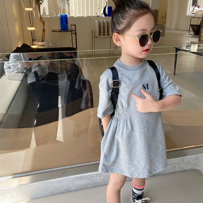 Đầm Tay Ngắn Màu Trơn Phong Cách Hàn Quốc Thời Trang Mùa Hè Xinh Xắn Cho Bé Gái