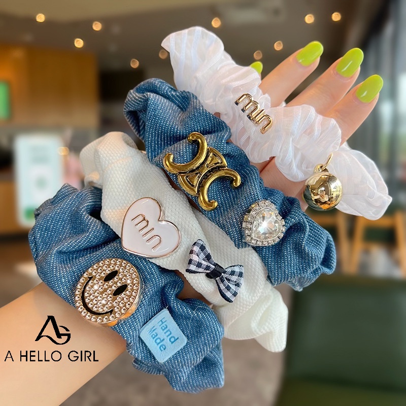 Dây buộc tóc AHELLOGIRL nơ trái tim mặt cười retro dễ thương thời trang ins Hàn Quốc đơn giản