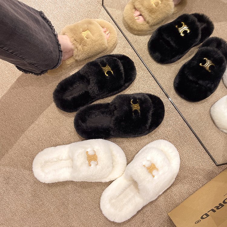 Dép bông đi trong nhà gót giữa  da lộn cao su đế phẳng