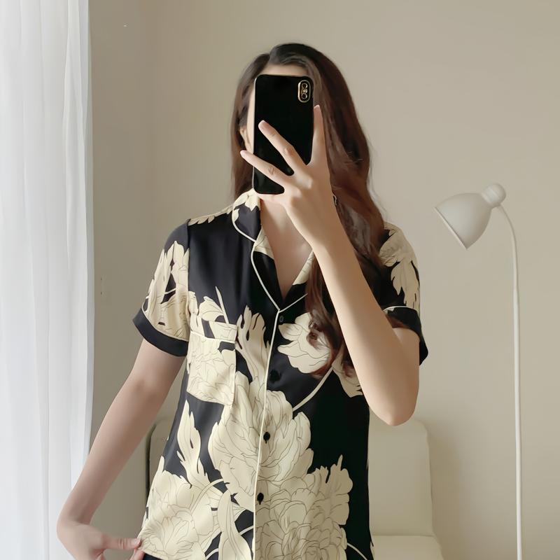 Bộ ngủ nữ pijama mặc nhà chất lụa latin cao cấp họa tiết hoa mẫu đơn Melli Homewear