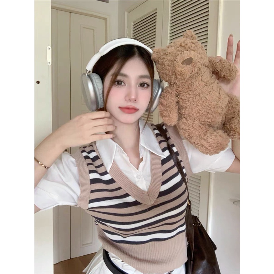 Áo len sọc pha sơ mi lên phom hách tuổi phong cách HQ hàng QC