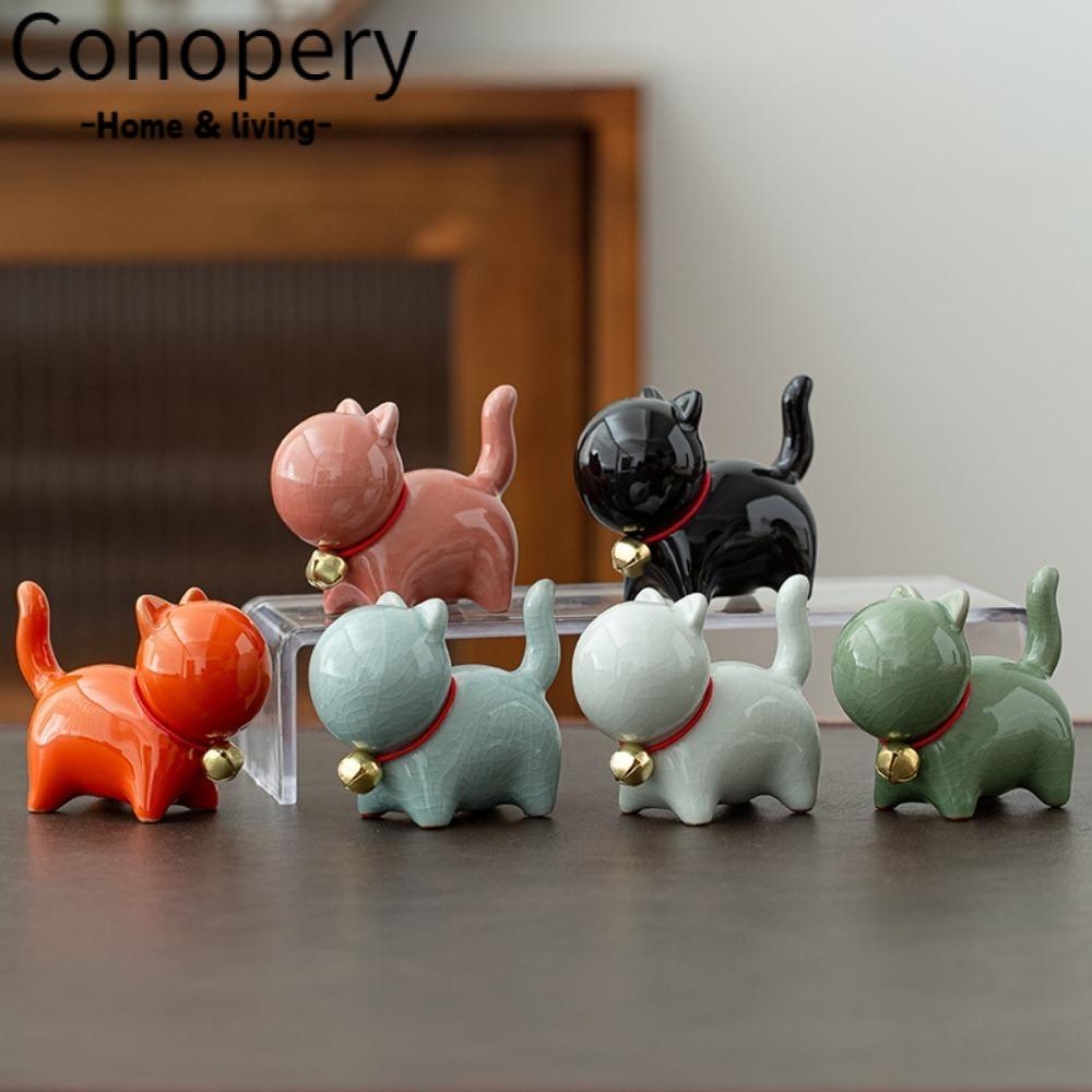 Tượng mèo mini CONOPERY bằng gốm sứ tự nhiên màu trơn dễ thương chạm khắc thủ công trang trí nội thất 6 màu tùy chọn
