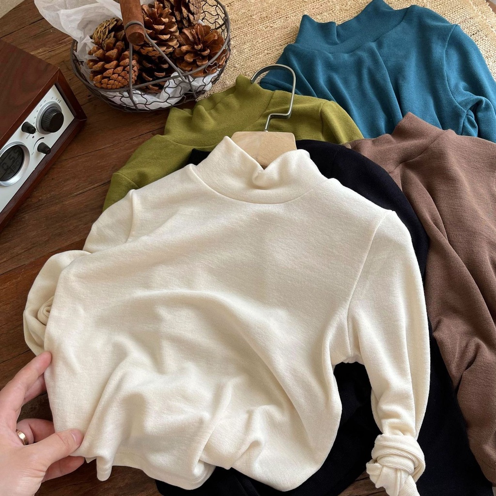 Áo sơ mi trẻ em đáy ~ xuân thu phong cách mới bé trai bé gái phiên bản hàn quốc co giãn dài tay t baby half-high collar inner t @ -