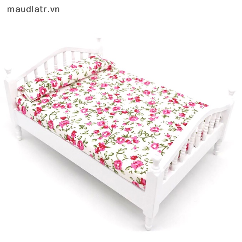 Mm 1/12 nhà búp bê nội thất phòng ngủ thu nhỏ giường nhỏ có nệm vn