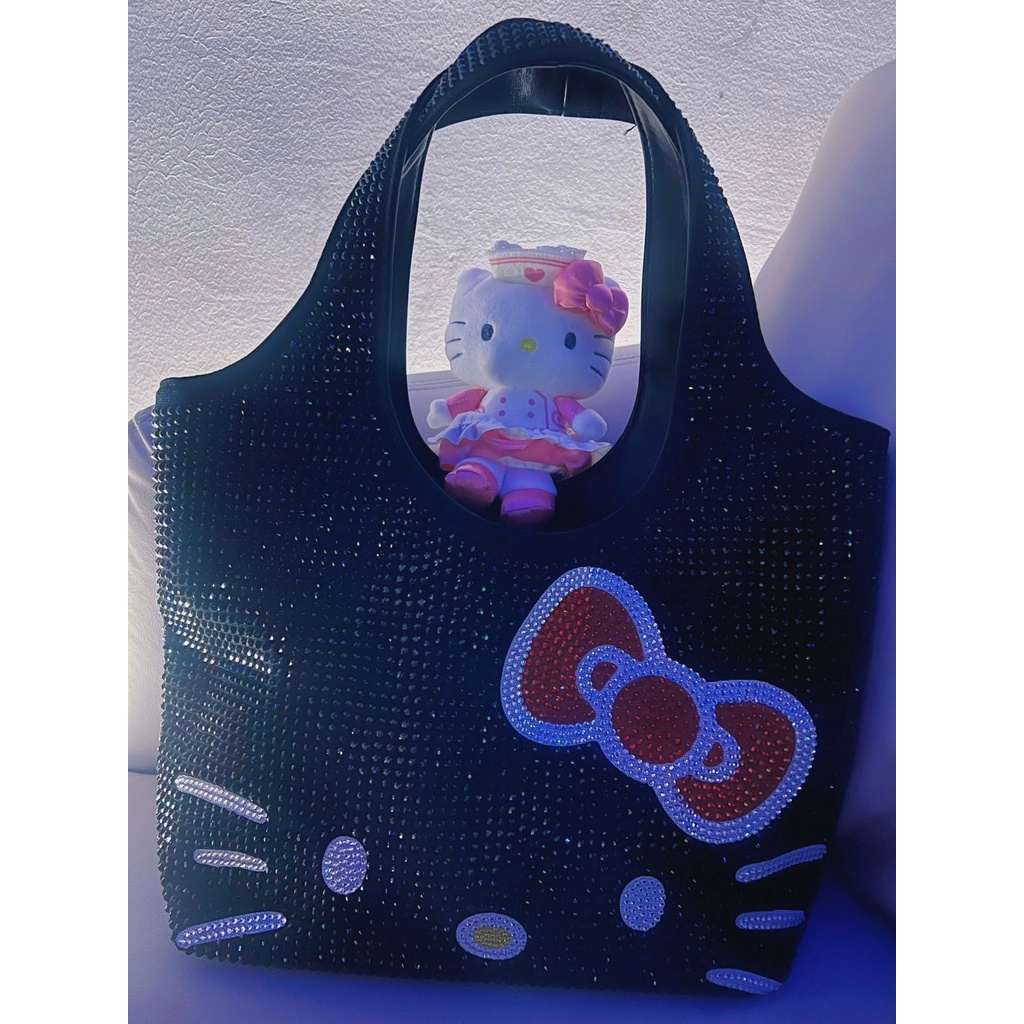 2023 mùa xuân hè phong cách mới kitty cat full diamond tote bag túi xách dung tích lớn túi xách nữ