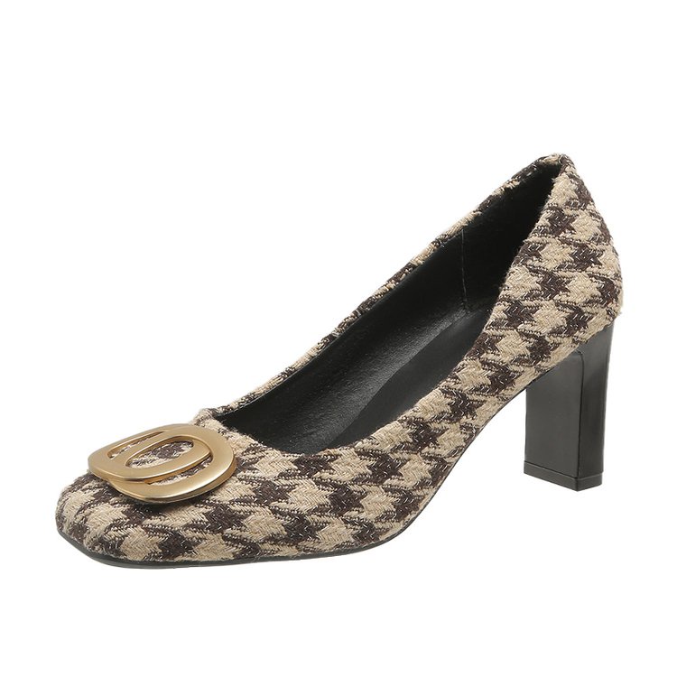 Giày cao gót vuông ngón chân dày gót kẻ sọc giày nữ size 34-40