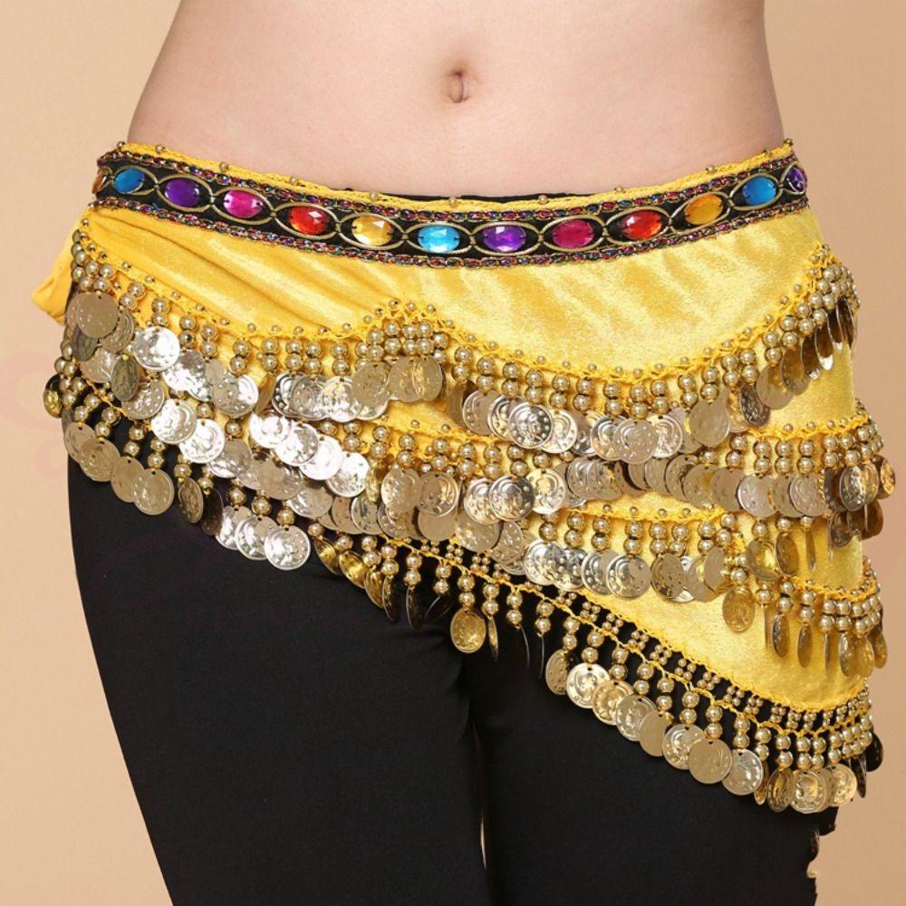 Mxfashionestore belly dance belt, rhinestone sequins belly dance scarf, sweet waist chain wrap đầy màu sắc tua bellydance