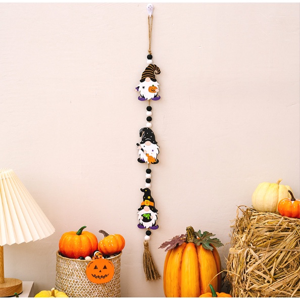 Mô hình HALLOWEEN - trang trí treo tường bằng gỗ - dây treo bí đỏ và những người bạn ma