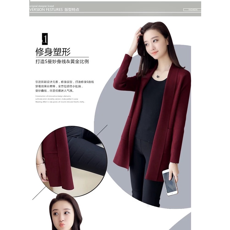 2023 mùa thu 3xl mới hàn quốc đa năng túi rời chiều dài trung bình dệt kim áo len cardigan áo khoác nữ dài tay áo