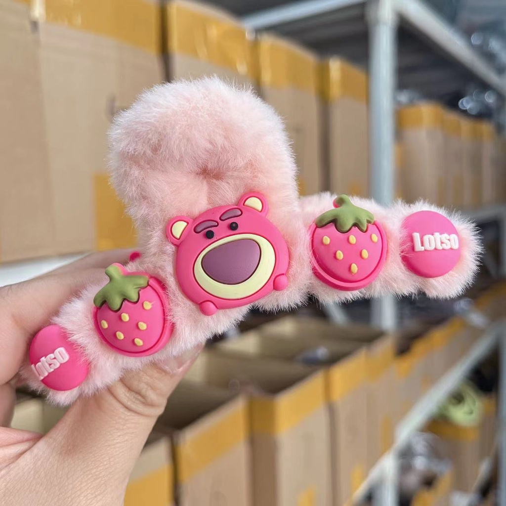 Dây Cột Tóc Lông Xù Hình Gấu / Dâu Tây Màu Hồng Dễ Thương Thời Trang Thu Đông