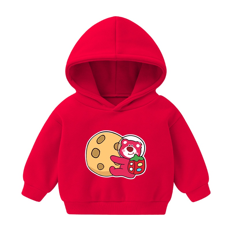 Iq Áo hoodie Màu Đỏ Họa Tiết Gấu Và Dâu Tây Dễ Thương Cho Bé