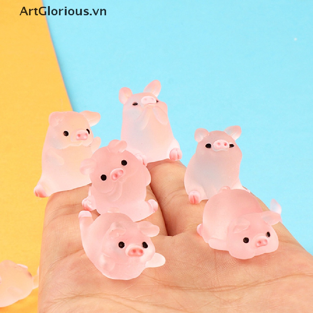 Set 1 / 5 Chú Heo Dạ Quang Mini Bằng Nhựa Resin Trang Trí Bảng Điều Khiển Xe Hơi / Nhà Cửa DIY