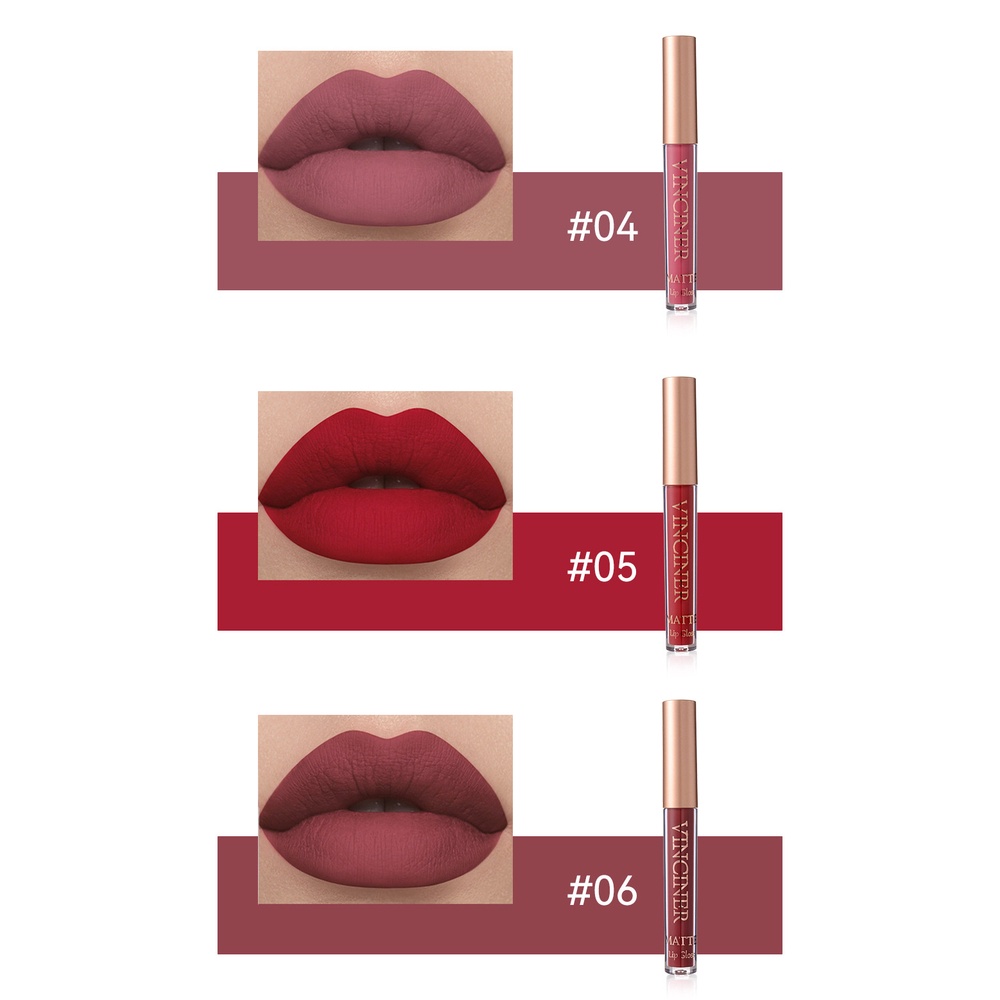 Son Kem VINCINER 12 Màu Sắc Tùy Chọn Trang Điểm Chống Thấm Nước