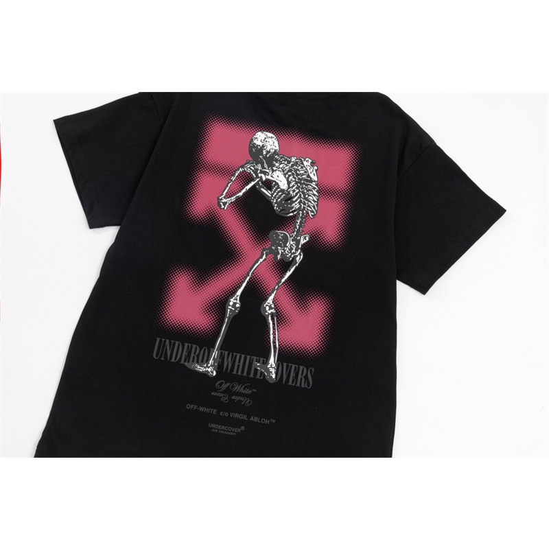 Bán Chạy Nhất O &amp; F Áo Thun Cotton Tay Ngắn In Hình Bộ Xương Màu Đỏ Graffiti Plus Size Unisex