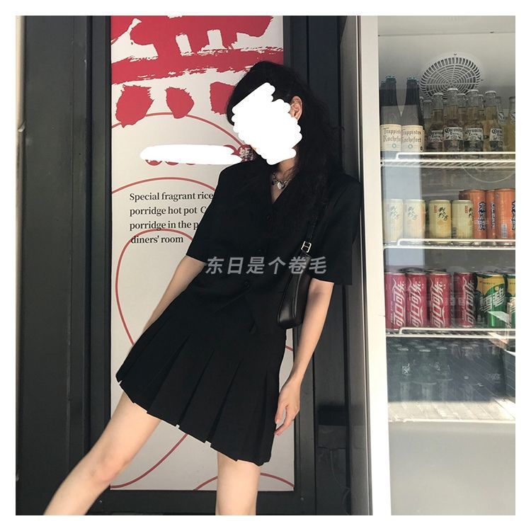 Bộ Áo Sơ Mi Ngắn Tay + Chân Váy Lưng Cao Xếp Ly Phong Cách Nhật Bản Thời Trang Mùa Hè Hàng Mới 2023 Dành Cho Bạn Nữ