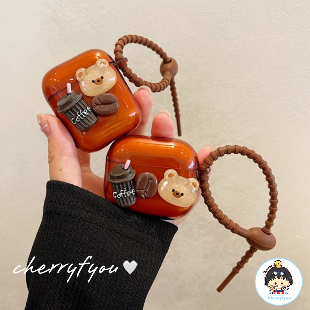 Vỏ Bảo Vệ Hộp Sạc Tai Nghe Bluetooth Không Dây AirPods3 Airpods1 / 2 / pro Hình Gấu Cà Phê 3D Dễ Thương Ốp