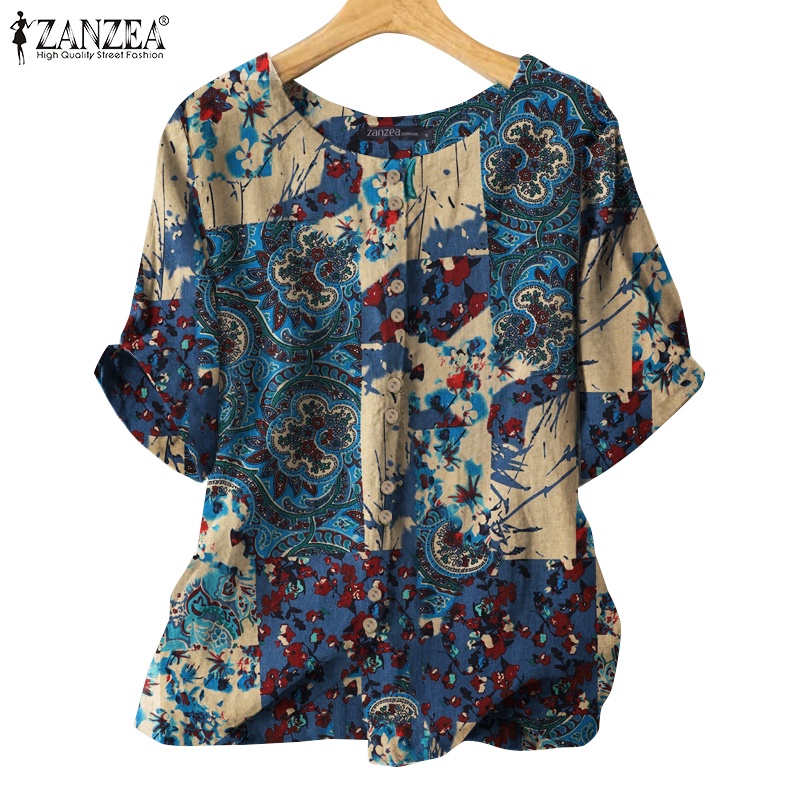 Zanzea Áo Thun Nữ Ngắn Tay Cổ Tròn In Hoa Thời Trang