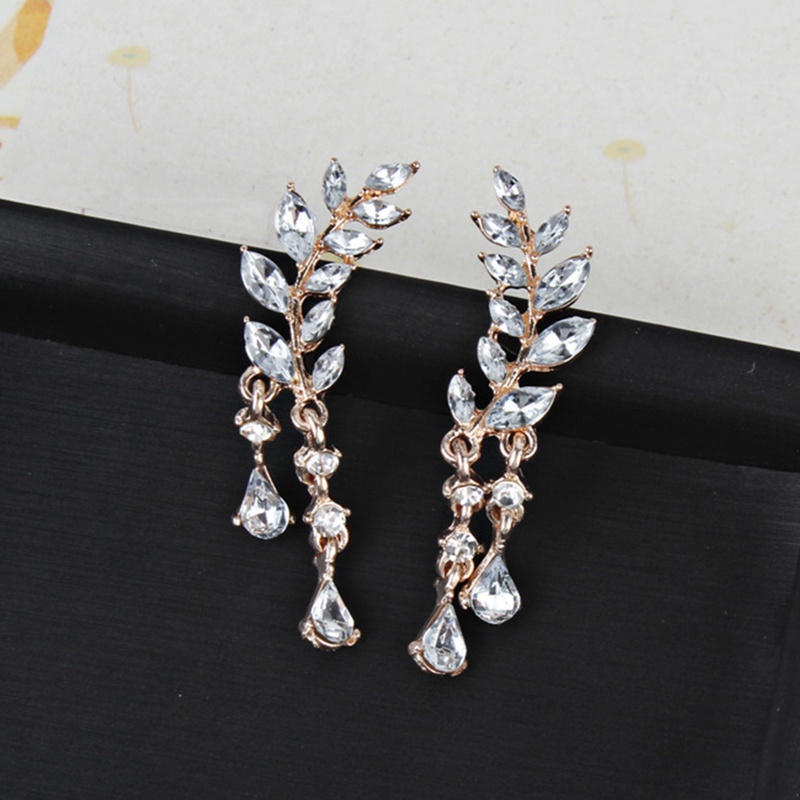 Bông Tai Dáng Dài Hình Chiếc Lá Đính Pha Lê Sang Trọng Thời Trang Cho Nữ