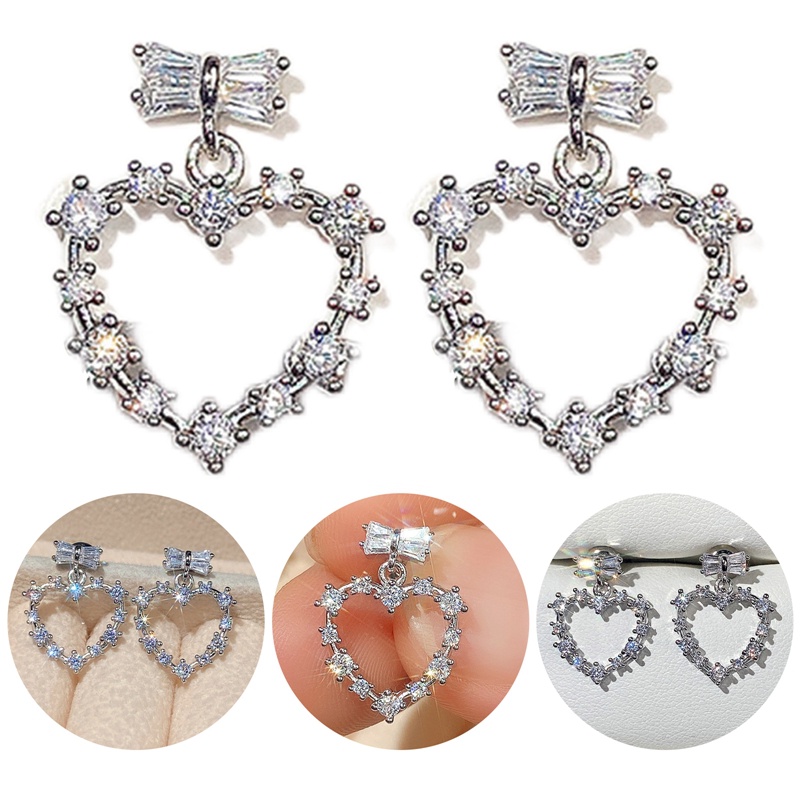 Đôi Khuyên Tai Hình Trái Tim Đính Đá Thời Trang Cho Nữ