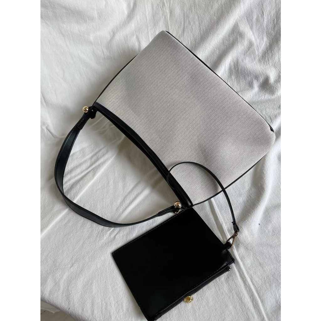 Túi Xách Đeo Vai Vải Canvas Họa Tiết Xương Cá Kiểu Hàn Quốc Dễ Thương Cho Nữ